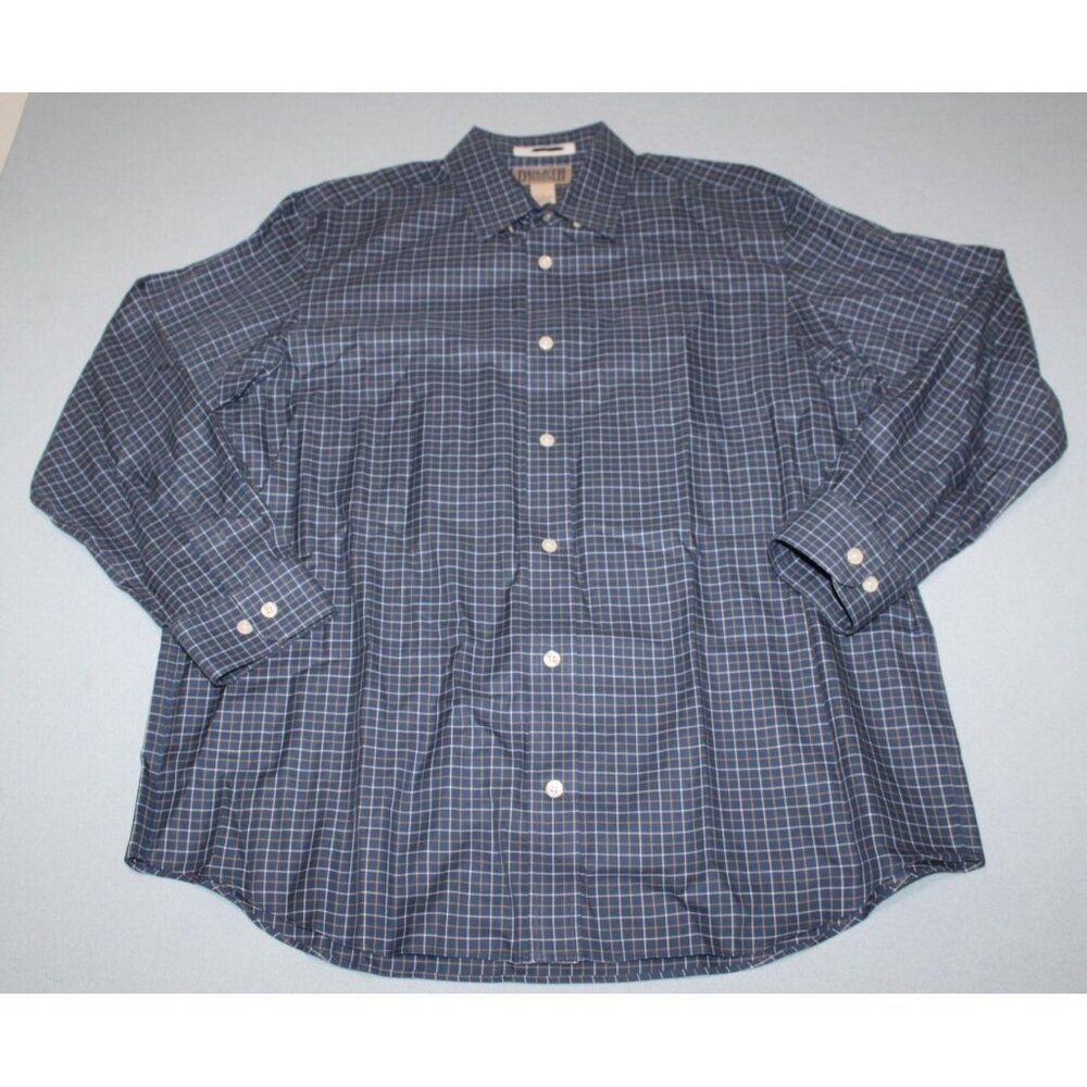 Duluth Trading Mens Blue Check Long Sleeve Cotton Button Down Shirt L